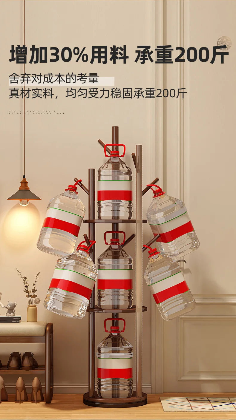 Rotating Wooden Coat Rack Durable Floor Standing Clothes Hanger Bedroom Clothes Rack Stand Space-Saving Storage Rack