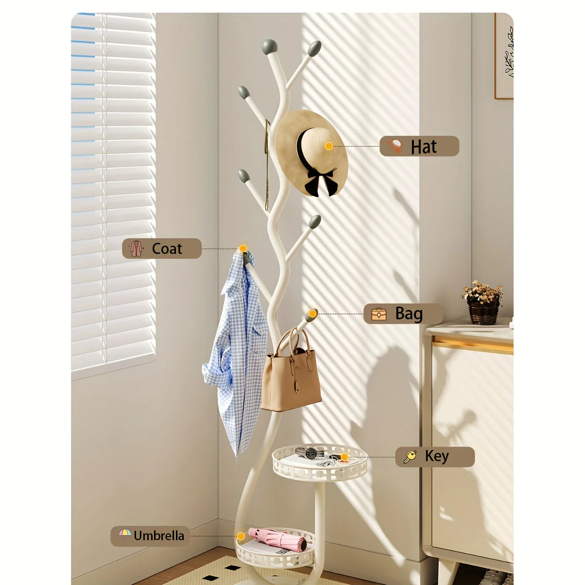 Freestanding Valet Stand with 5-S Hooks, Heavy-Duty Metal Clothes Rack for Entryway/Bedroom, Space-Saving No-Assembly Garment