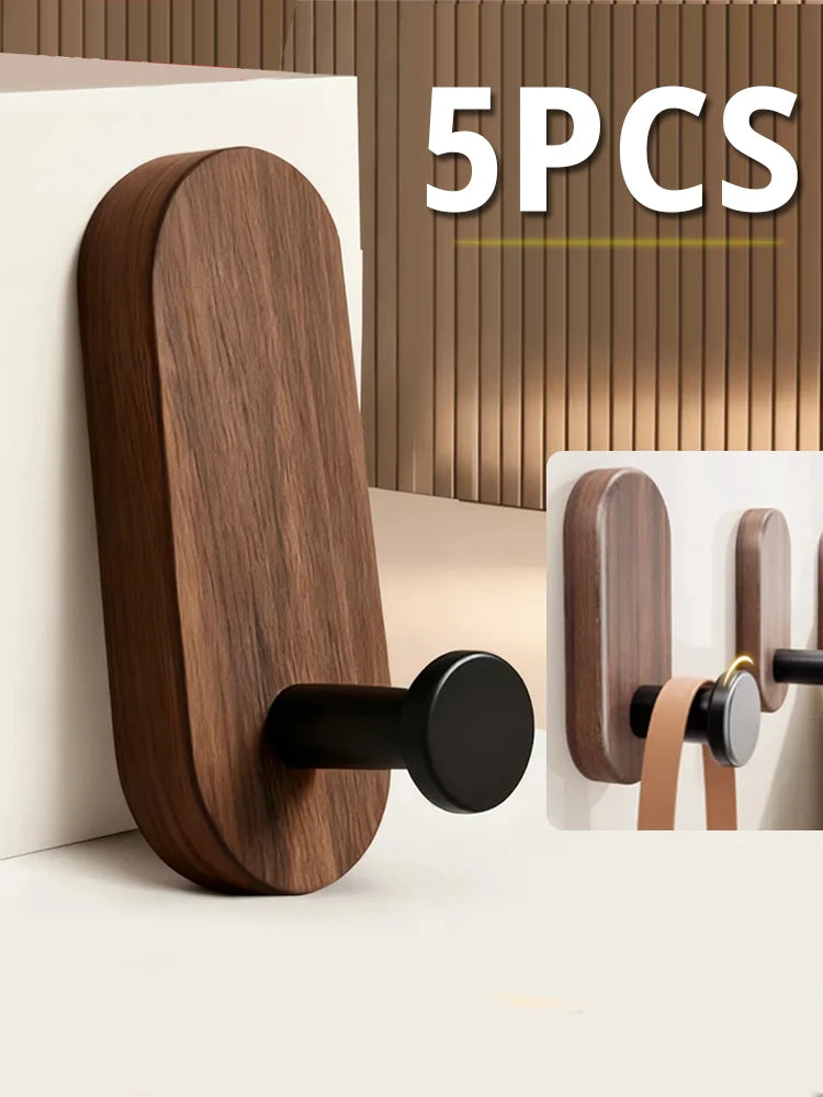 Self-adhesive Solid Wooden Wall Hook for Hanging Key Coat Towel Clothes Towel Bag Hanger Door Hook Coat Rack Entryway Key Holder