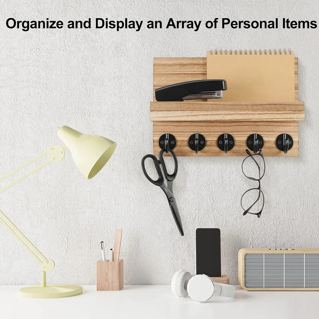 Wooden Key Holder for Entryway Decor Wall Mounted Mail Organizer and Key Hanger with 5 Hooks Rustic Rack for Keys Sunglasses