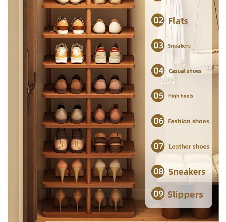 Multi layer minimalist narrow shoe rack, household wooden shoe cabinet, shoe storage rack, balcony storage rack, storage cabinet