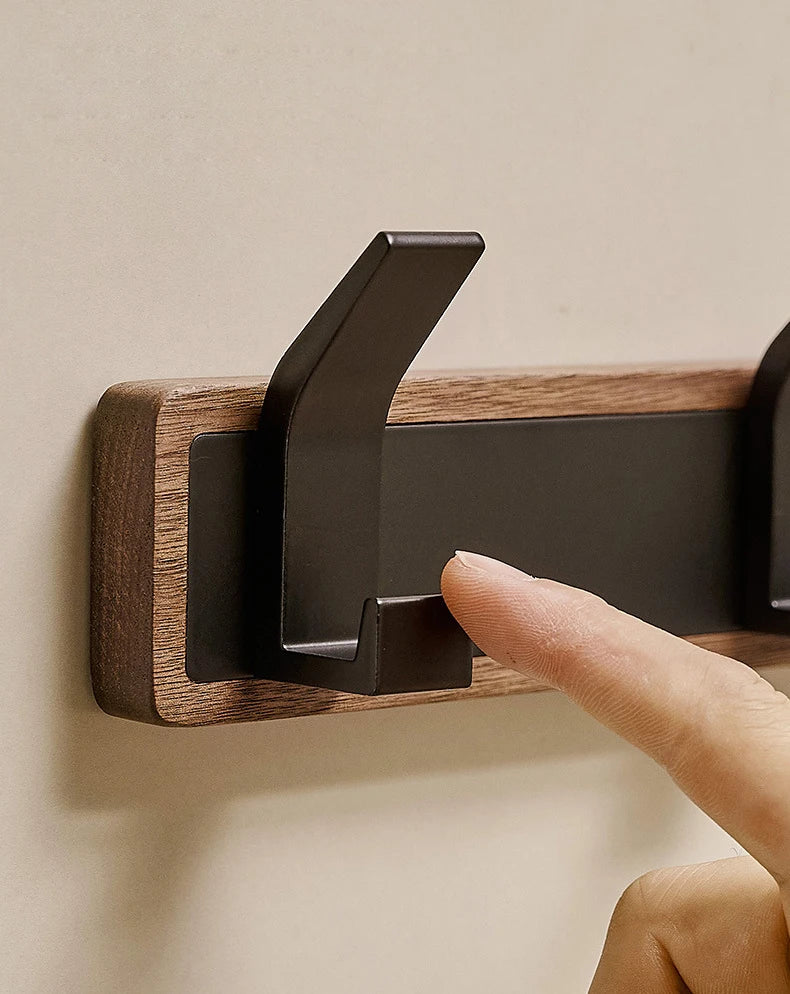 BAKALA-Black Wood Wall Hook, Hanging Coat Rack for Bathroom, Kitchen, Bedroom, Hallway, Clothes Holder