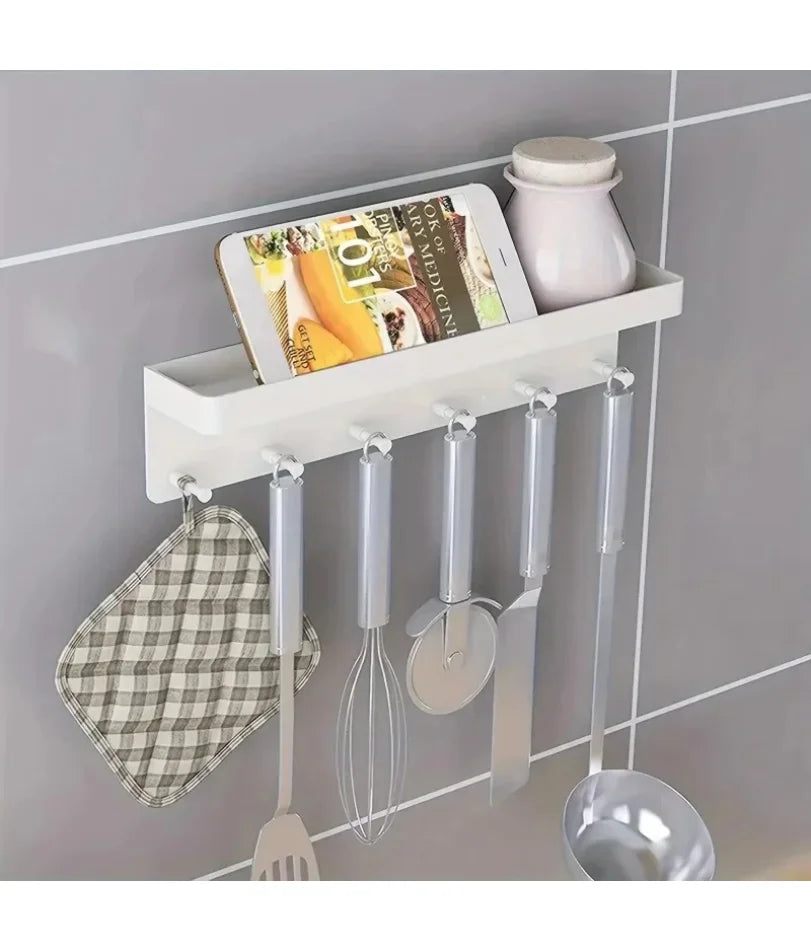 Key Holder for Wall Decor Mail Shelf Organizer Tableware Hanger Wall Mounted with 6 Hooks Storage Rack for Kitchen Bathroom