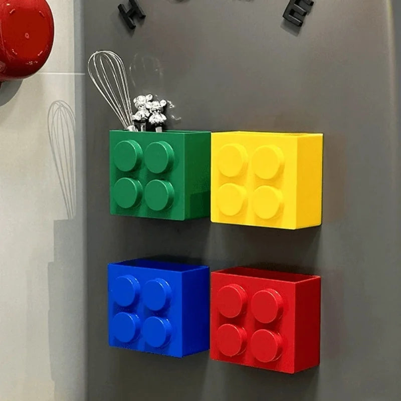 1/4pc Magnetic Storage Box Refrigerator Entrance Door Shelf Organizer Building Block Wall Mounted Rack Home Kitchen Decor Holder