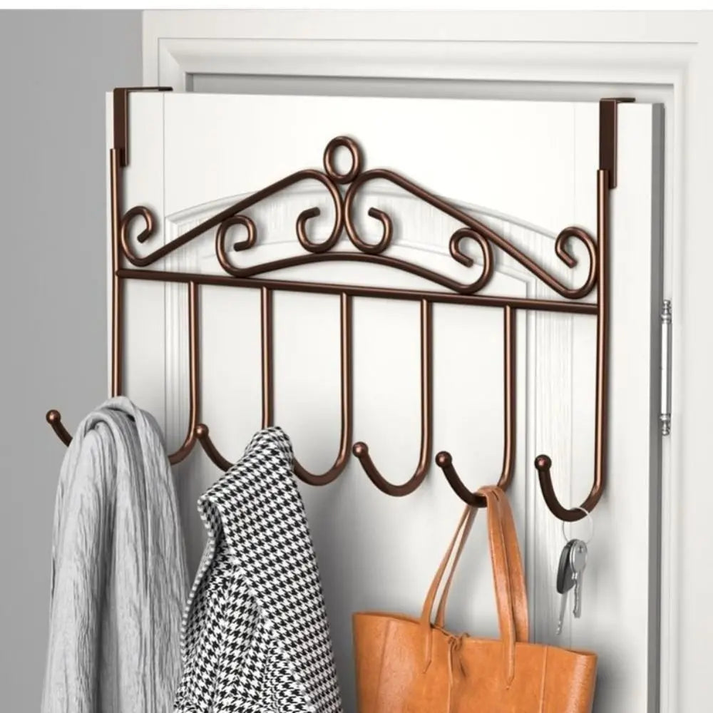 Bathroom Organizer Punch-free Over the Door Hanger Anti-Rust Wall Hanging Key Holder 7 Hooks Coat Rack Kitchen Bathroom