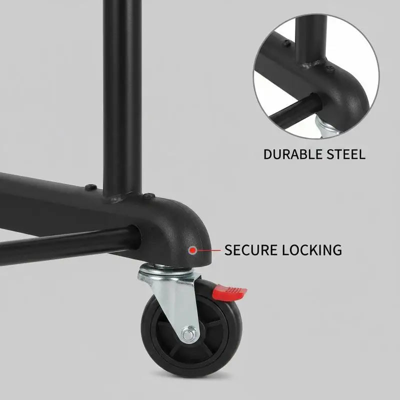 Double Rail Clothes Rack on Wheels with Bottom Shelf, Mobile for Indoor