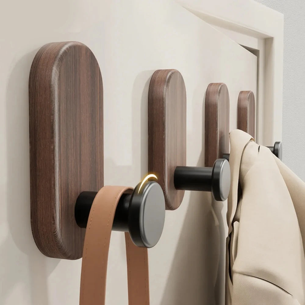 Self-adhesive Solid Wooden Wall Hook for Hanging Key Coat Towel Clothes Towel Bag Hanger Door Hook Coat Rack Entryway Key Holder