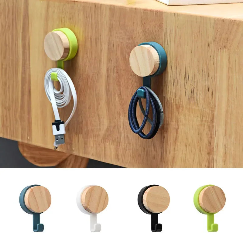 Wood Key Holder Hat Scarf Storage Organizer Strong Magnetic Key Ring Storage Rack Phone Hooks Self Adhesive Wall Mounted Hangers
