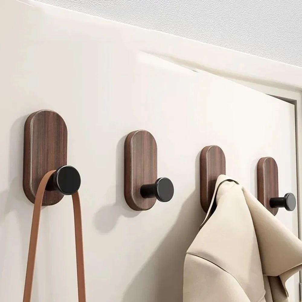 Self-adhesive Solid Wooden Wall Hook for Hanging Key Coat Towel Clothes Towel Bag Hanger Door Hook Coat Rack Entryway Key Holder