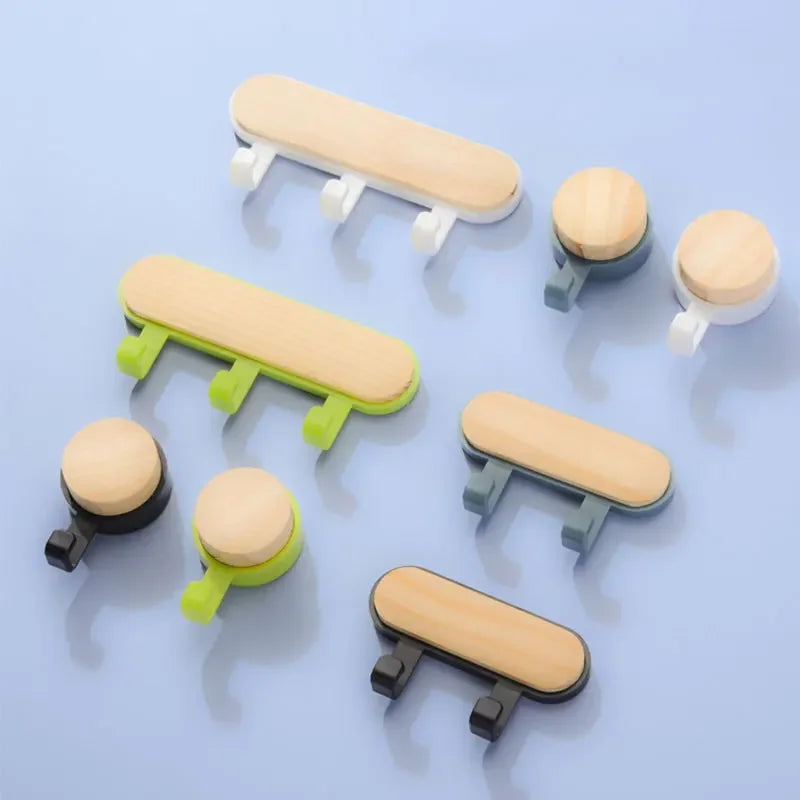 Wood Key Holder Hat Scarf Storage Organizer Strong Magnetic Key Ring Storage Rack Phone Hooks Self Adhesive Wall Mounted Hangers