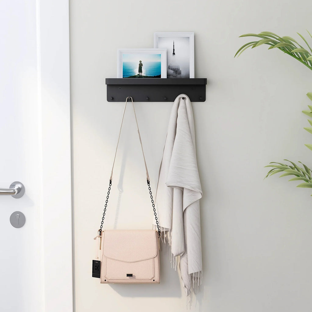 Holder Wall Mount, Key Holder Wall Mount Adhesive with Mail Organizer Tray with 6 Key Hooks for Wall
