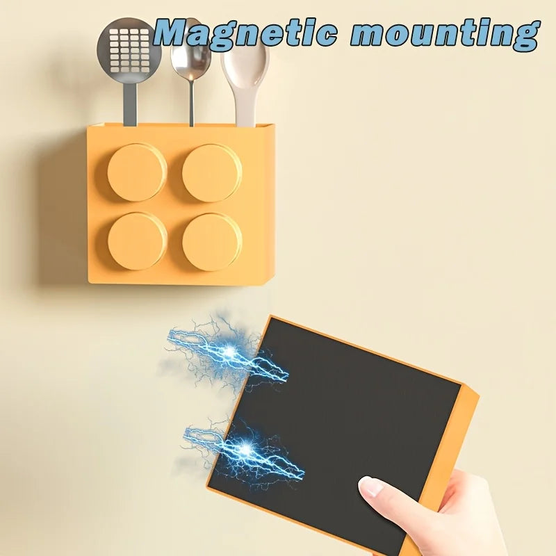 1/4pc Magnetic Storage Box Refrigerator Entrance Door Shelf Organizer Building Block Wall Mounted Rack Home Kitchen Decor Holder