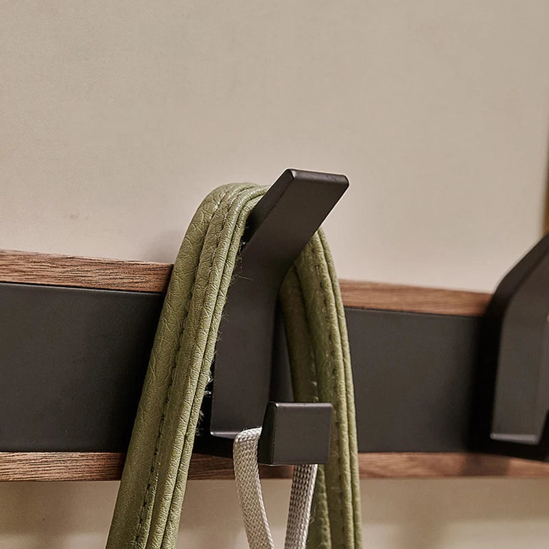 BAKALA-Black Wood Wall Hook, Hanging Coat Rack for Bathroom, Kitchen, Bedroom, Hallway, Clothes Holder
