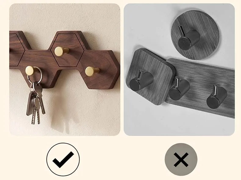 Retro Honeycomb Solid Wood Wall Hooks 4/6/8 Brass Hooks Coat Rack Walnut/Cherry Wood Entryway Clothes Wall Hanging Home Decor