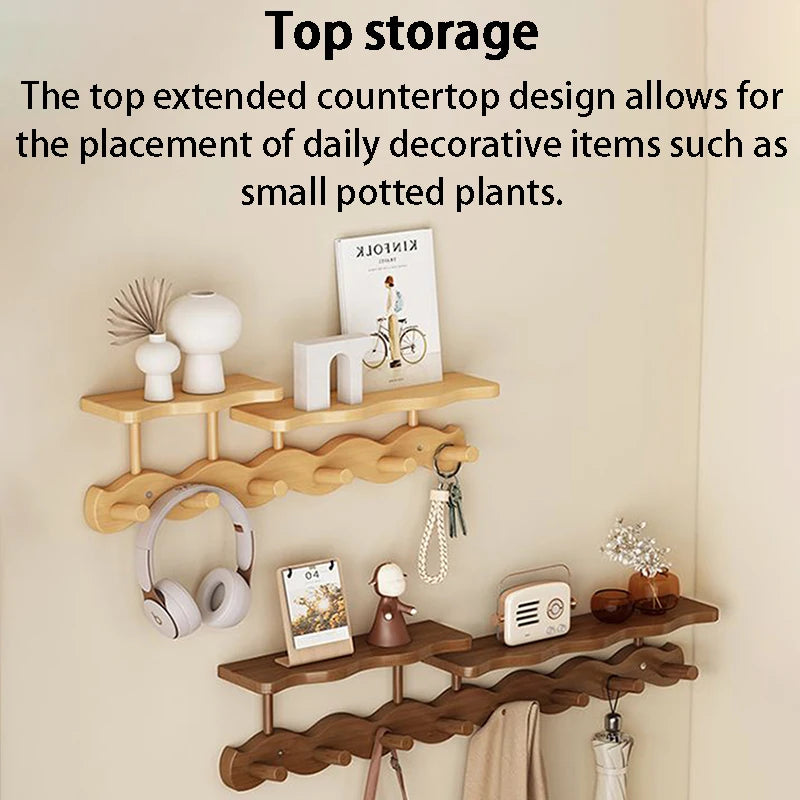 Entryway Wall Mounted Coat Rack Multi-Functional Hooks Organizer with Shelf for Hanging Clothes, Scarves Bags Keys