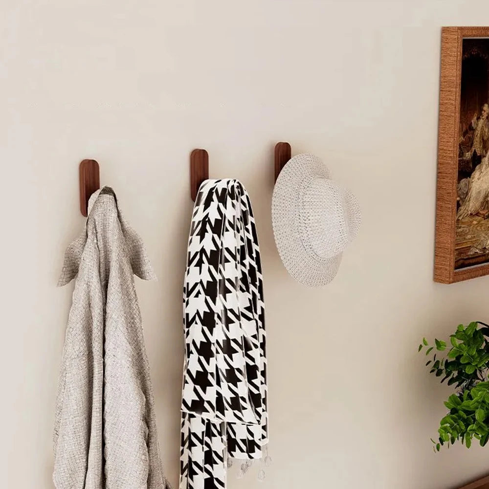 Self-adhesive Solid Wooden Wall Hook for Hanging Key Coat Towel Clothes Towel Bag Hanger Door Hook Coat Rack Entryway Key Holder
