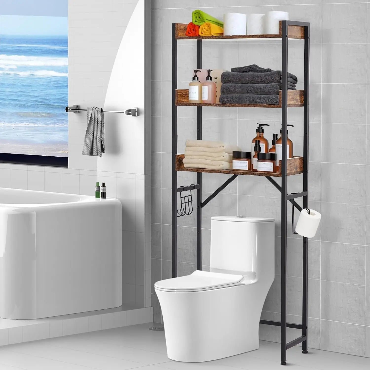 Étagère WC sur Pied Bois et Métal
