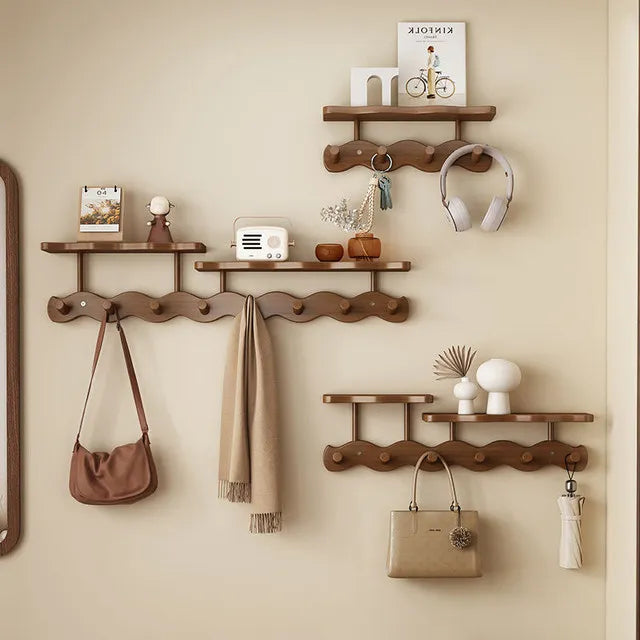 Entryway Wall Mounted Coat Rack Multi-Functional Hooks Organizer with Shelf for Hanging Clothes, Scarves Bags Keys