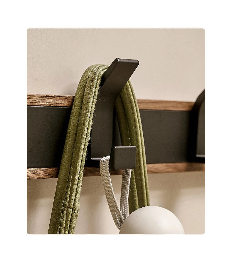 BAKALA-Black Wood Wall Hook, Hanging Coat Rack for Bathroom, Kitchen, Bedroom, Hallway, Clothes Holder