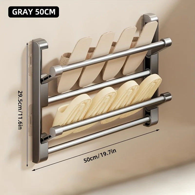 Punch Free Foldable Bathroom Slipper Rack Wall Mount Door Back Drying Shoe Storage Organizer