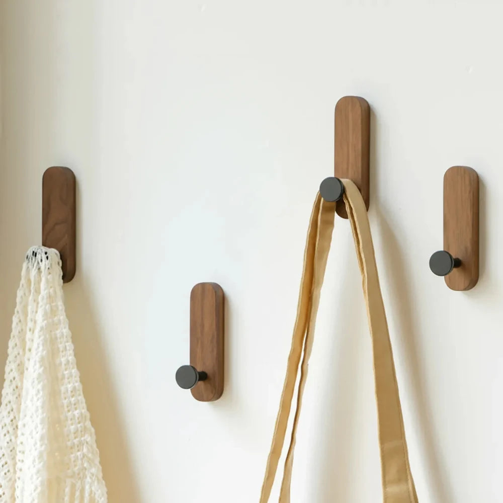 Self-adhesive Solid Wooden Wall Hook for Hanging Key Coat Towel Clothes Towel Bag Hanger Door Hook Coat Rack Entryway Key Holder