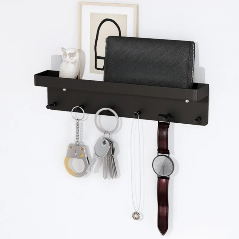 Holder Wall Mount, Key Holder Wall Mount Adhesive with Mail Organizer Tray with 6 Key Hooks for Wall