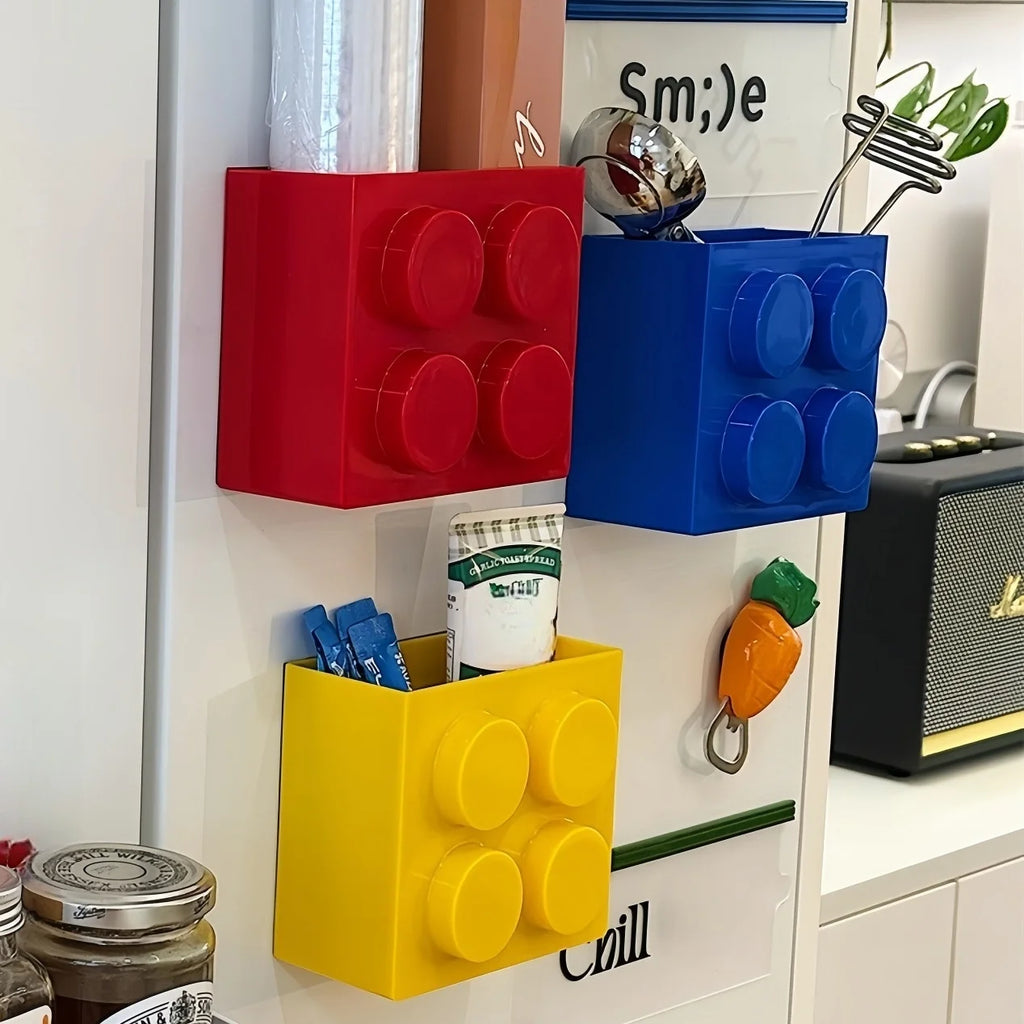 1/4pc Magnetic Storage Box Refrigerator Entrance Door Shelf Organizer Building Block Wall Mounted Rack Home Kitchen Decor Holder