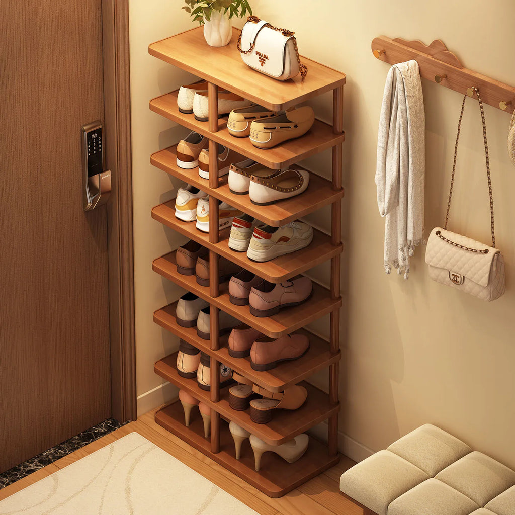Multi layer minimalist narrow shoe rack, household wooden shoe cabinet, shoe storage rack, balcony storage rack, storage cabinet