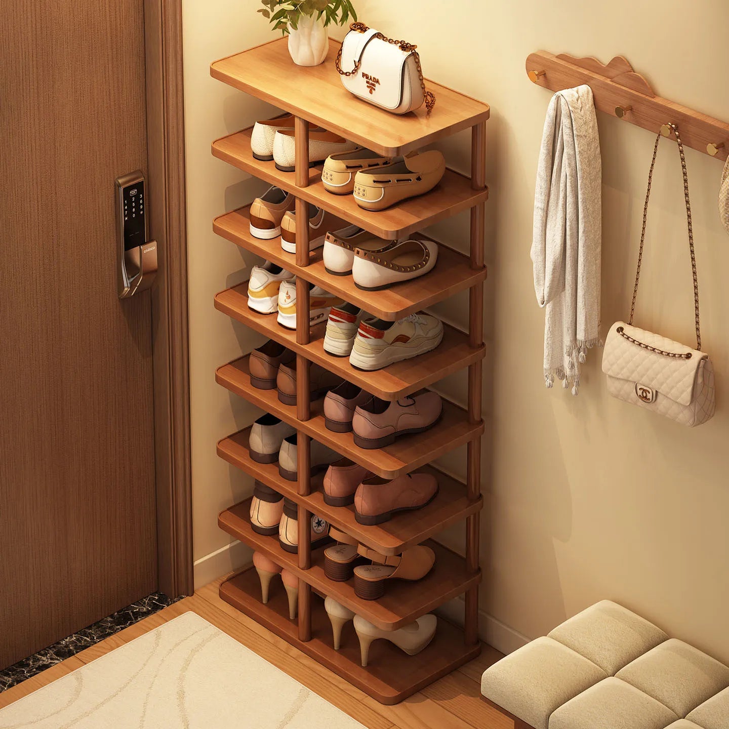 Multi layer minimalist narrow shoe rack, household wooden shoe cabinet, shoe storage rack, balcony storage rack, storage cabinet