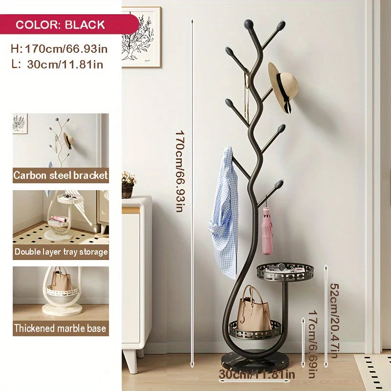 Freestanding Valet Stand with 5-S Hooks, Heavy-Duty Metal Clothes Rack for Entryway/Bedroom, Space-Saving No-Assembly Garment