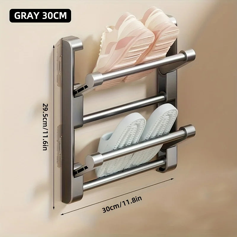 Punch Free Foldable Bathroom Slipper Rack Wall Mount Door Back Drying Shoe Storage Organizer