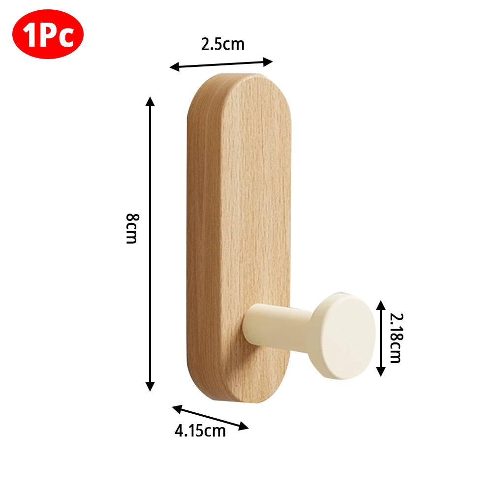 Self-adhesive Solid Wooden Wall Hook for Hanging Key Coat Towel Clothes Towel Bag Hanger Door Hook Coat Rack Entryway Key Holder