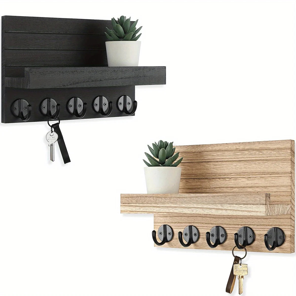 Wooden Key Holder for Entryway Decor Wall Mounted Mail Organizer and Key Hanger with 5 Hooks Rustic Rack for Keys Sunglasses