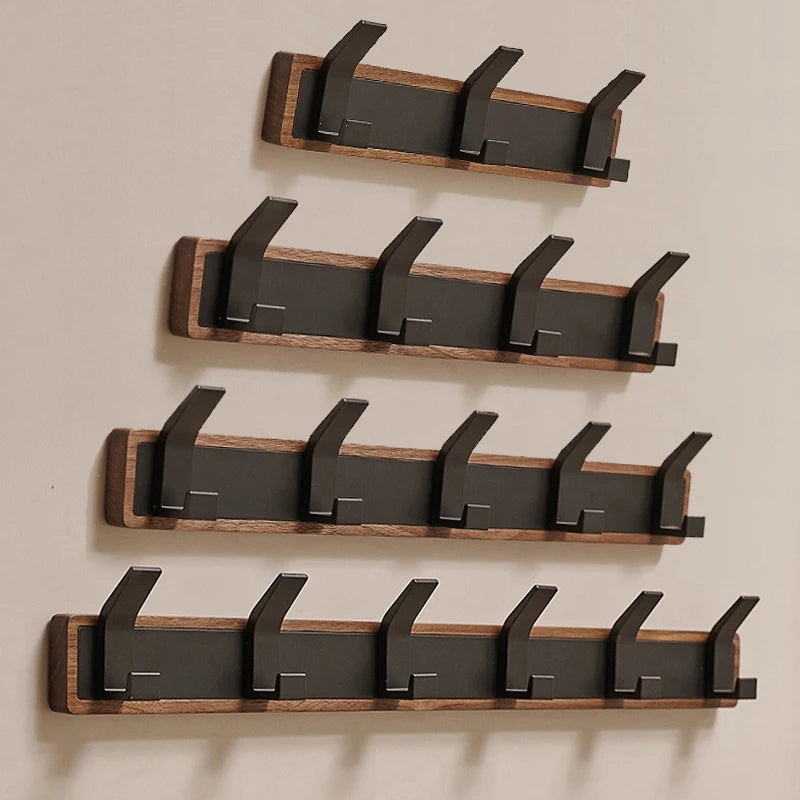 BAKALA-Black Wood Wall Hook, Hanging Coat Rack for Bathroom, Kitchen, Bedroom, Hallway, Clothes Holder