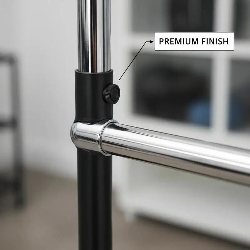 Double Rail Clothes Rack on Wheels with Bottom Shelf, Mobile for Indoor