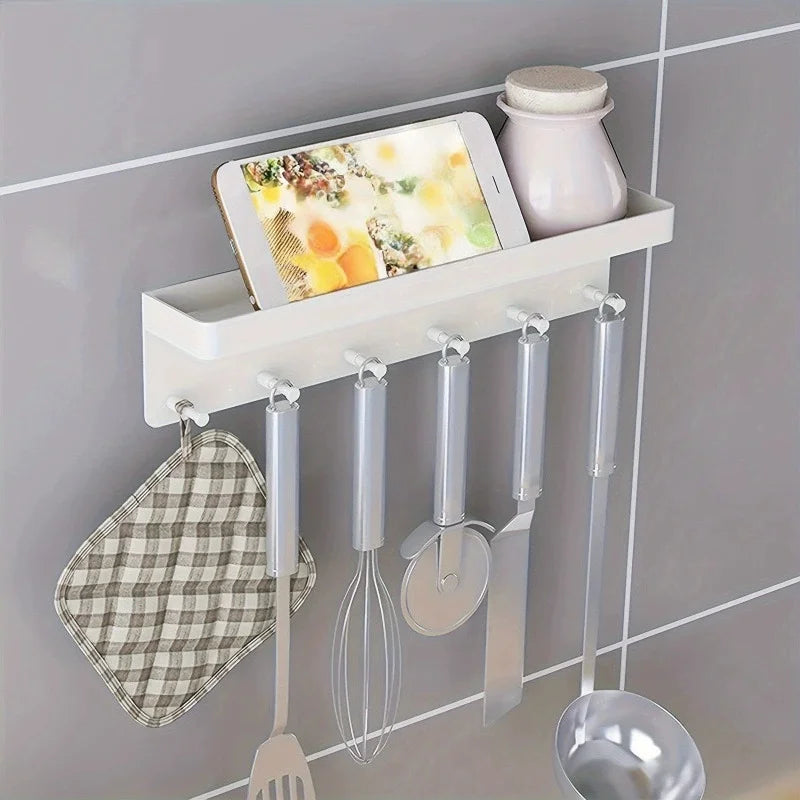 Holder Wall Mount, Key Holder Wall Mount Adhesive with Mail Organizer Tray with 6 Key Hooks for Wall