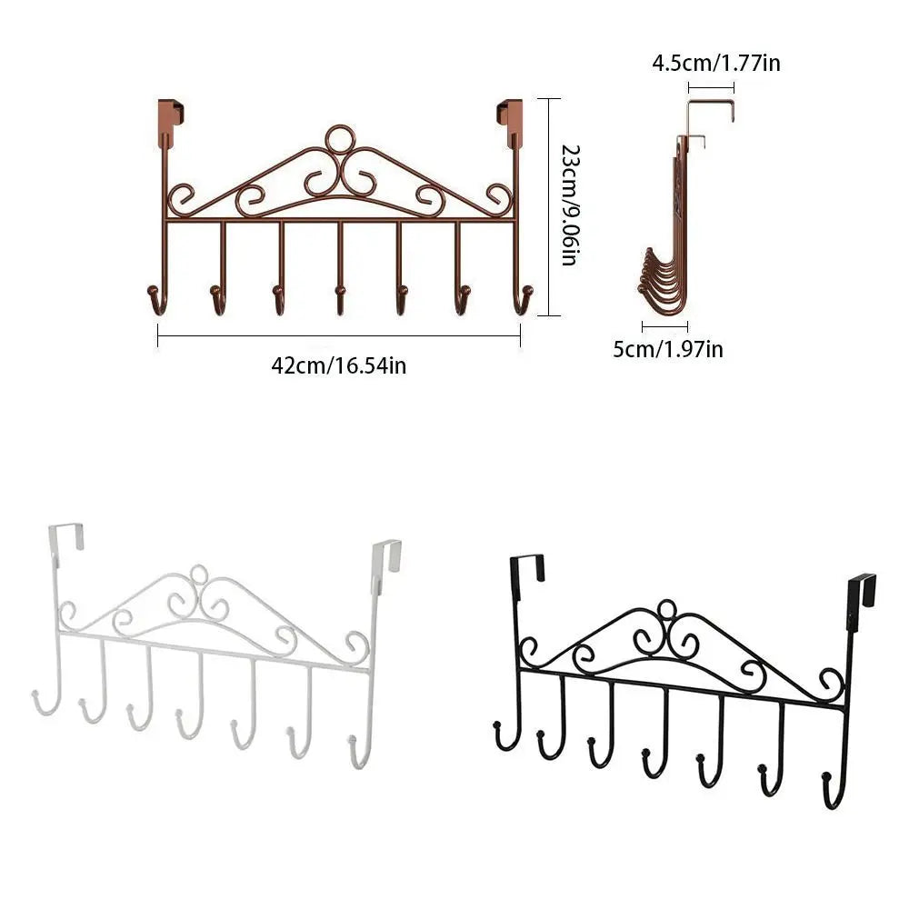 Bathroom Organizer Punch-free Over the Door Hanger Anti-Rust Wall Hanging Key Holder 7 Hooks Coat Rack Kitchen Bathroom