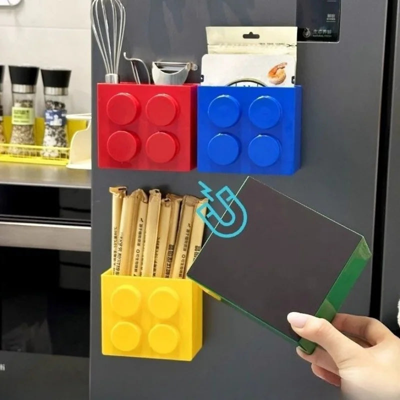 1/4pc Magnetic Storage Box Refrigerator Entrance Door Shelf Organizer Building Block Wall Mounted Rack Home Kitchen Decor Holder