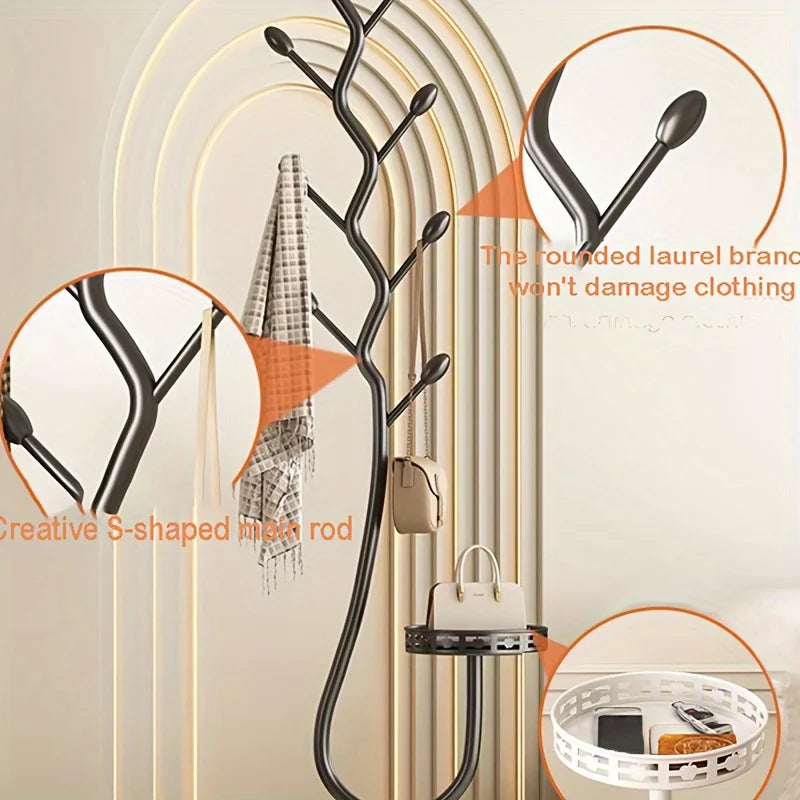Freestanding Valet Stand with 5-S Hooks, Heavy-Duty Metal Clothes Rack for Entryway/Bedroom, Space-Saving No-Assembly Garment