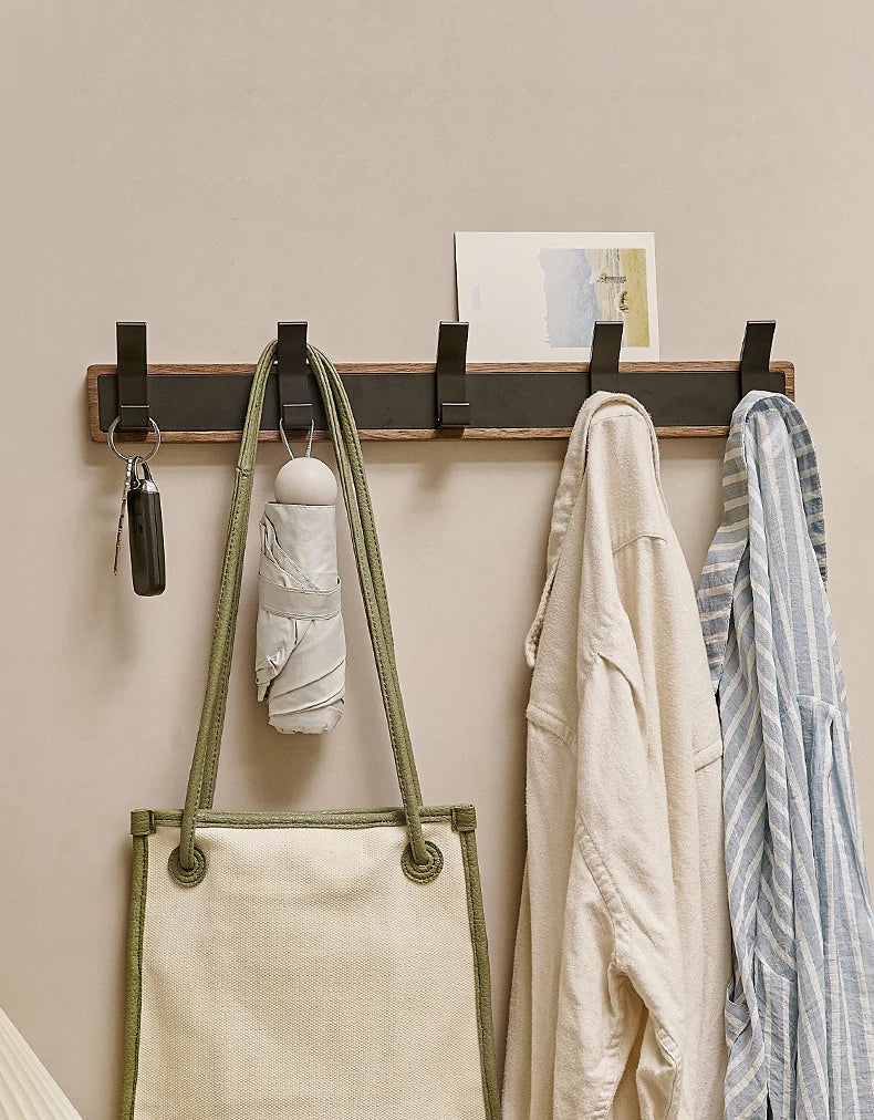 BAKALA-Black Wood Wall Hook, Hanging Coat Rack for Bathroom, Kitchen, Bedroom, Hallway, Clothes Holder