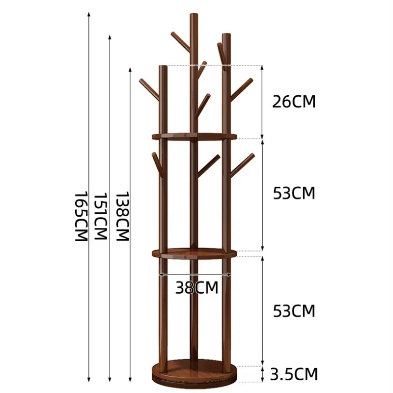 Rotating Wooden Coat Rack Durable Floor Standing Clothes Hanger Bedroom Clothes Rack Stand Space-Saving Storage Rack