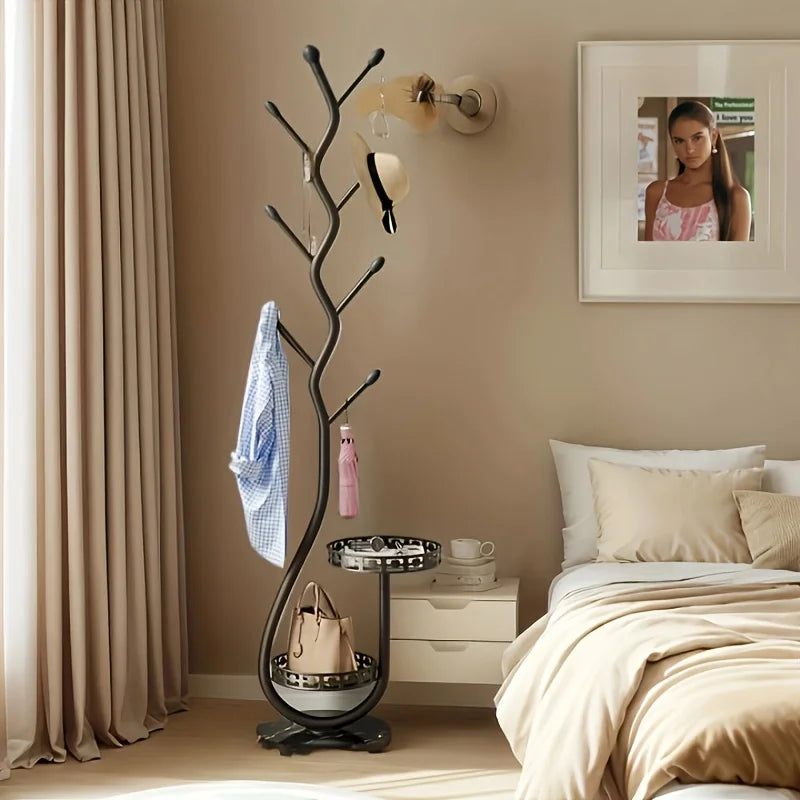 Freestanding Valet Stand with 5-S Hooks, Heavy-Duty Metal Clothes Rack for Entryway/Bedroom, Space-Saving No-Assembly Garment