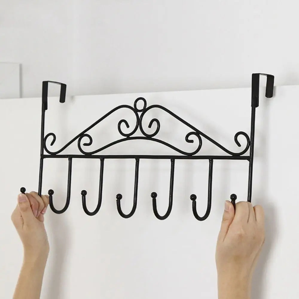 Bathroom Organizer Punch-free Over the Door Hanger Anti-Rust Wall Hanging Key Holder 7 Hooks Coat Rack Kitchen Bathroom