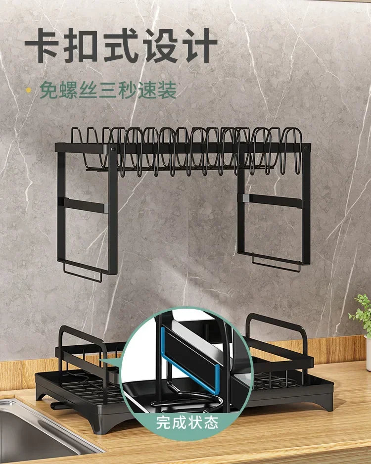 New Dishes Drain Rack Kitchen Tableware Plate Storage Rack Household Multifunctional Tableware Double-layer Shelf
