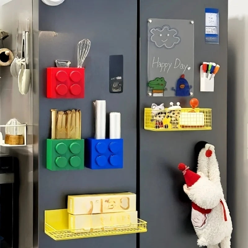 1/4pc Magnetic Storage Box Refrigerator Entrance Door Shelf Organizer Building Block Wall Mounted Rack Home Kitchen Decor Holder