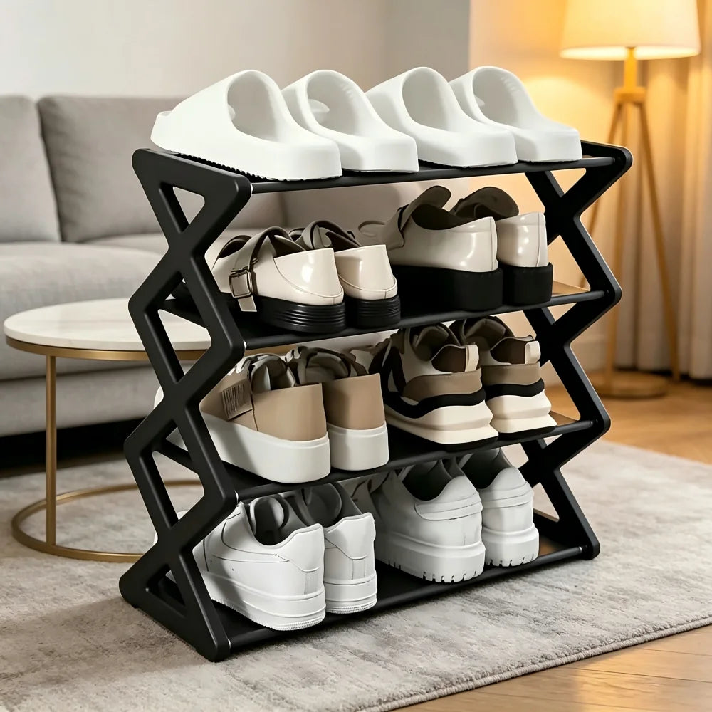 Range-chaussures 4 niveaux empilable en forme de X