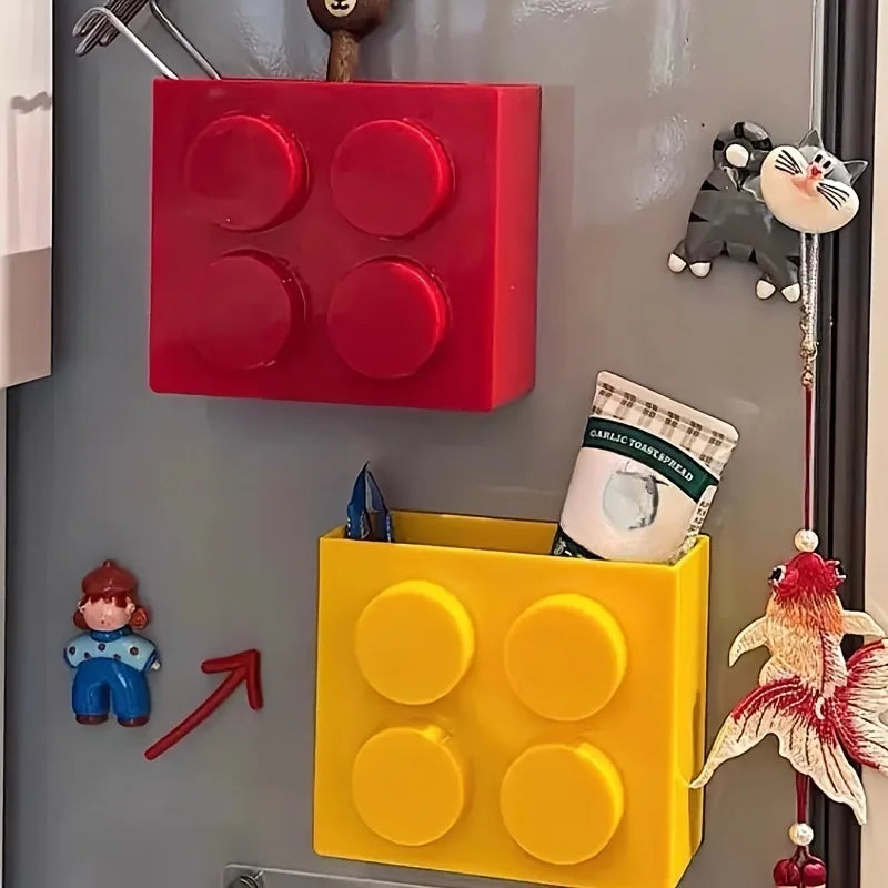 1/4pc Magnetic Storage Box Refrigerator Entrance Door Shelf Organizer Building Block Wall Mounted Rack Home Kitchen Decor Holder