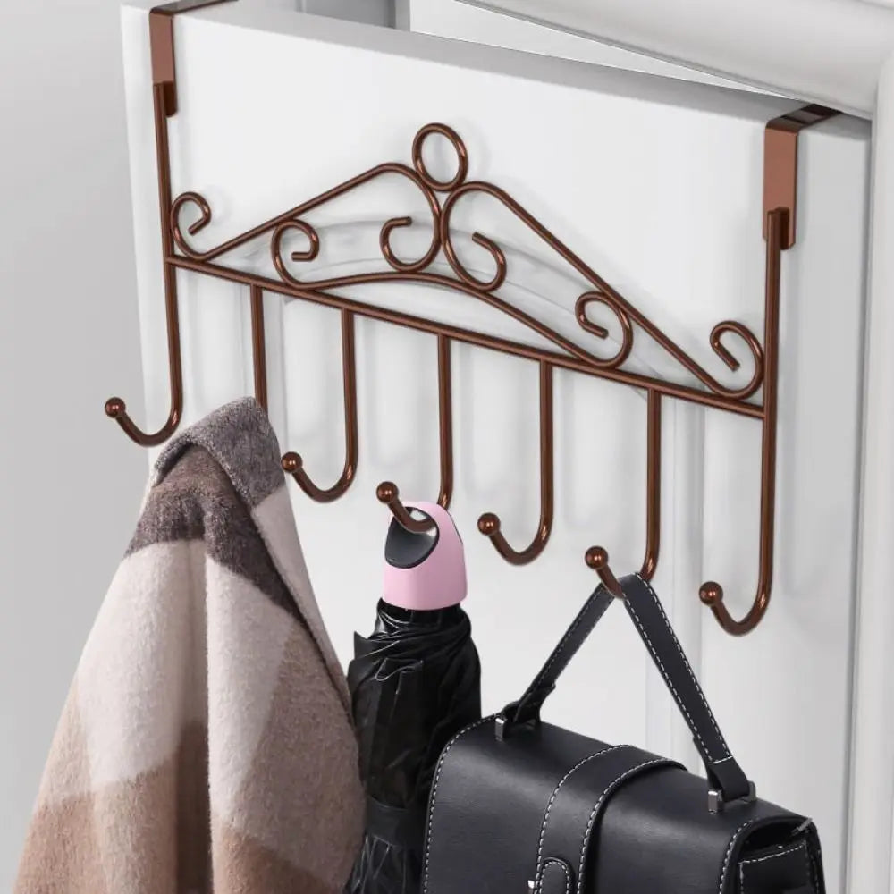Bathroom Organizer Punch-free Over the Door Hanger Anti-Rust Wall Hanging Key Holder 7 Hooks Coat Rack Kitchen Bathroom